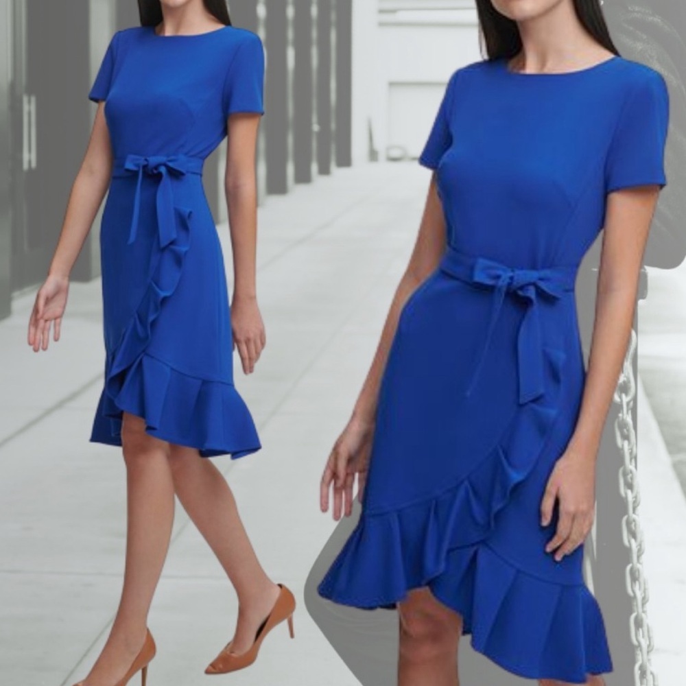 Calvin Klein Ruffled Tulip Hem Crepe dress
